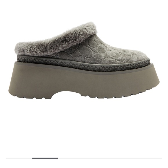 Coach Gray Fur-Lined Platform Mules - Picture 2 of 6